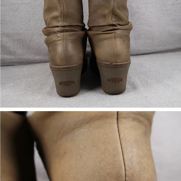 Keen Boots Akita Womens 8.5 Brown Leather Pull On Wedge Knee High Round Toe - Picture 4 of 7